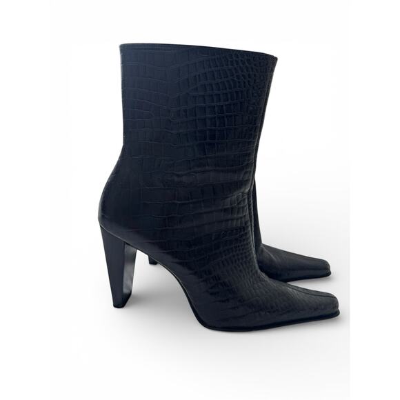 Nine West Vintage Womens 7.5 New Old Stock Black Leather Alligator Pointed Toe - Picture 4 of 11